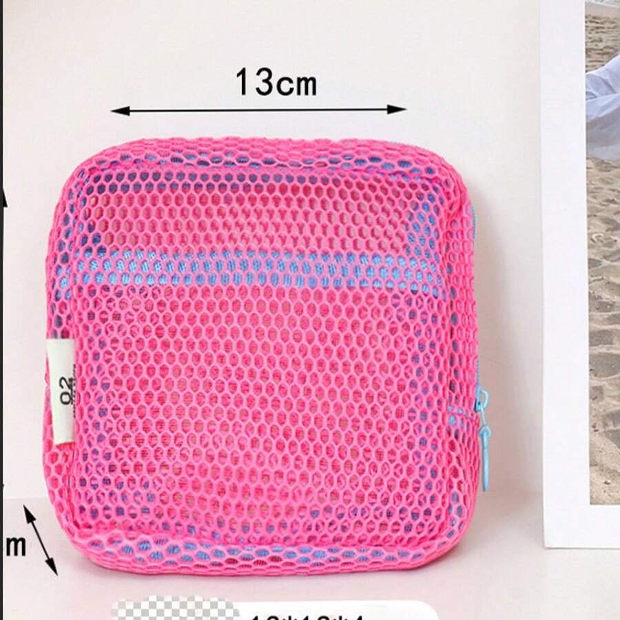 1 件多巴胺彩色网状豆腐形状多功能包，大容量便携式旅行收纳小化妆包，口红收纳袋，卫生巾架，高品质整洁收纳，时尚百搭配饰 - 彩色 - 查看 1