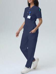 Women's Nursing Pants, Comfortable Pants, Solid Color Simple Multi-Pocket Pants Spring - Navy Blue - View 9