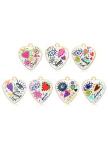 7pcs Heart & Eye Print DIY Jewelry Pendant, Versatile For Everyday Wear