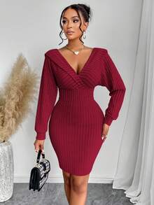 Blazique فستان كاجوال أنيق للنساء من أماريلو لموسم الخريف والشتاء 2024، بتصميم كتف واحد وقماش مطاطي بلون واحد، قابل للارتداء بطريقتين مختلفتين، مناسب للحياة اليومية والمواعدة والحفلات - أحمر غامق - مشاهدة 5