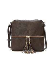 A Crossbody Bag With Tassels Bags For Women Fashion Lightweight Large Capacity Crossbody Bags For Women Tassel Decor Square Bag With Adjustable Shoulder Strap Minimalist Casual Small Zipper Vintage Shoulder Bag Clutch Purse For Lady - Coffee Brown - View 7