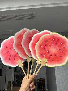Ventilador de frutas, ventilador de melancia, ventilador criativo pintado à mão para sessões de fotos, ventilador criativo de melancia para sessões de fotos em estilo antigo, ventilador portátil, ventilador legal e doce, ventilador de verão fofo com manivela - Multicolorido - Ver 2