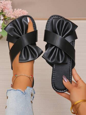 女士透明双带图案人字形圆头平底凉鞋，时尚优雅 PU 皮革平底凉鞋