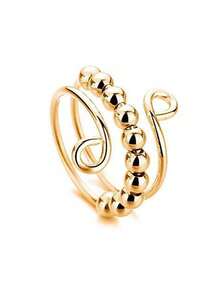 1 pieza Anillo giratorio de acero inoxidable para alivio de la ansiedad, ajustable, anillo antiestrés creativo con perla, joya de regalo para mujeres - anillo de ansiedad - Ver 12