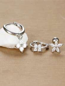 3/6pcs Cubic Zirconia Five Petal Flower Stud Earrings Set For Women Stacking Simple Huggies Cartilage Small Hoop Earring Jewelry