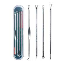 Kit de eliminación de puntos negros y granos 4 piezas con extractor de espinillas, acné y comedones en nariz y rostro, conjunto de eliminación de puntos blancos de acero inoxidable