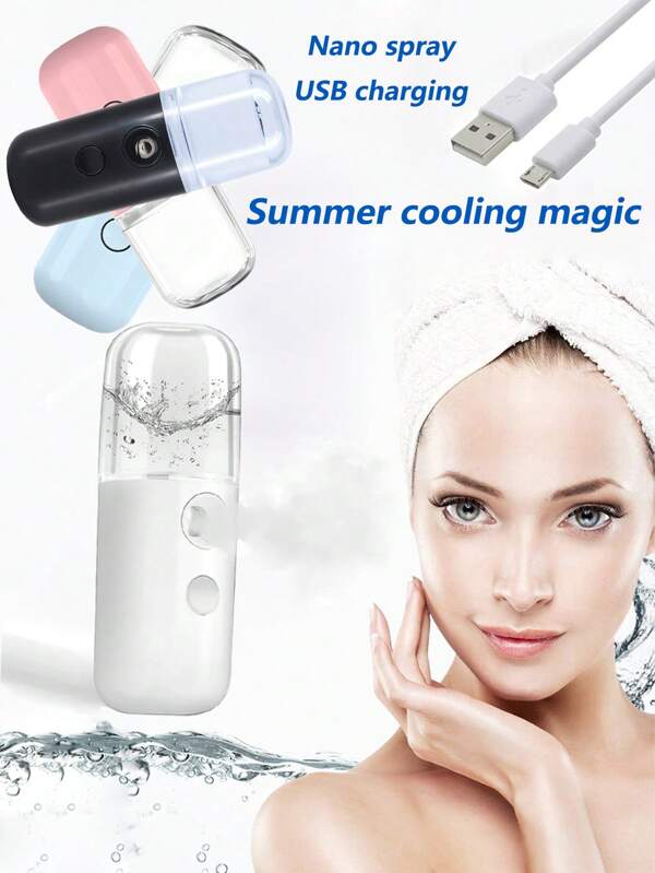 1 Stück USB wiederaufladbarer Mini Nano Gesichtsnebler, 30ml tragbarer Wassertank, Gesichtsdampfer zum Befeuchten, Nano-Düse, Gesichtsnebler, Luftbefeuchter (Weiß, Blau, Pink, Schwarz)