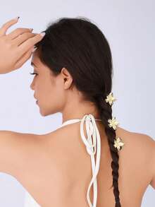 3 件套优雅百搭几何设计锌合金发夹，适用于盘发和刘海，女士发饰花朵发夹，学校用品，大学 - 金色 - 查看 8