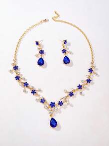 3 Piece Vintage Plum Blossom Jewelry Set With Cubic Zirconia Earrings & Necklace, Suitable For Bride, Bridesmaid, Wedding, Party, Formal Occasions
