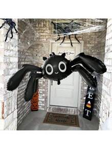 1pc 57-Inch 3D Cartoon Spider Shaped Foil Balloon, Oversized Adorable 6-Legged Black Spider Design Polyester Film Balloon, For Trick Or Treat, Halloween, Ghost House Decor, Spooky Party Decorations, Fun Birthday Party