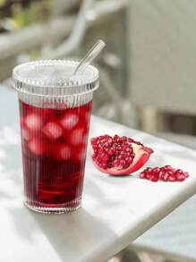 1 380ML Striped Coffee Cup, Heat-Resistant Lid Straw Glass Cup, Iced Coffee Cup, Drinking Cup, Summer And Winter Drinking Ware, Restaurant Glass Cup, Milk Cup, Iced Coffee And Juice Cup, Home, School, Office, Portable Water Bottle And Cup For Car Travel