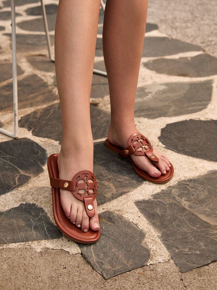 Tropiscape New Fashion Women Daily Wear Casual Thong Flat Sandals Beach Autumn Winter Gifts - Brown - View 1