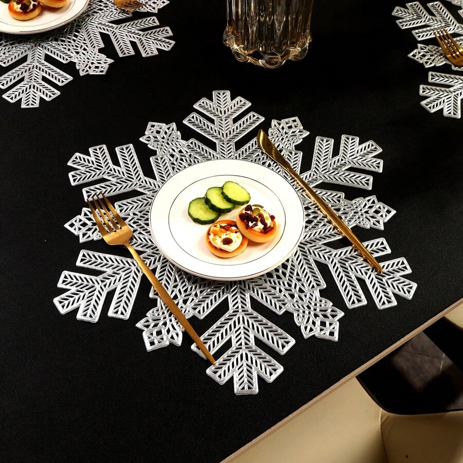 1pc/4pcs/6pcs/8pcs/200pcs Round Snowflake PVC Placemats, Heat-Resistant Non-Slip Decorative Placemats For Western Dining, Hotel, Restaurant, Party, Wedding, Holiday