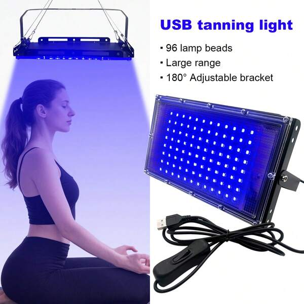 Lámpara solar LED de 96 LED, disponible en múltiples juegos, alimentada por USB con interruptor, instalación colgante conveniente, ángulo ajustable 180 grados, adecuada para tomar el sol a diario, belleza interior, uso en gimnasio/salón/hogar, regalo festivo, bronceado de piel en cualquier momento y lugar