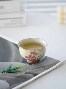 1pc Ceramic Daisy Flower Cup, Gray Glazed, Teacup For Home Tea Drinking, Master Cup, Kung Fu Tea Set, Applicable For Office Tea Table, Tea House Back To School - Daisy - View 10