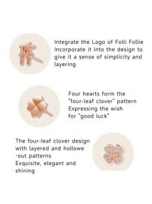Folli Follie 5pcs Rose Gold-Tone Butterfly Stud Earrings For Women Stainless Steel Zirconia Earrings Butterfly /Heart-Shaped/Clover Earring Jewelry Set Creative Gift For Women