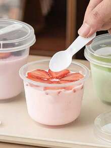 10pcs/20pcs Set Heat Resistant Thick Pudding Cups, Commercial Dessert Cups For Ice Cream, Jelly, Yogurt, Bakery Shops, PP Plastic Cups With Lids And Spoons, Creative Boba Tea Takeaway Cups - Transparent - View 5
