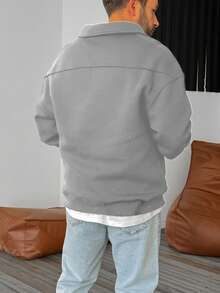 GLESTORE Herren Retro Vintage Münzen Ästhetik Klassischer einfarbiger leichter halb Reißverschluss Stehkragen Herren Langarm Sweatshirt, Pendler Lässig Minimalistischer Multifunktionsstil - Hellgrau - Übersicht 2