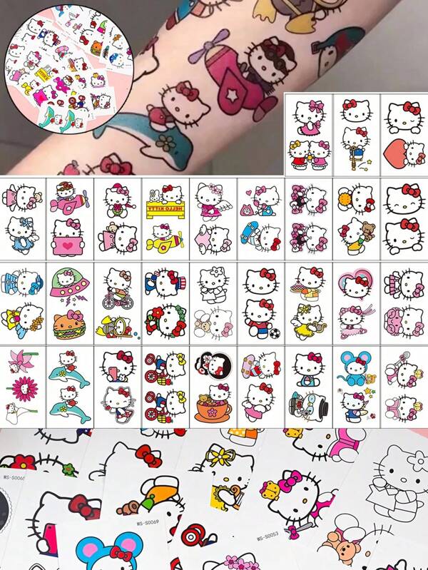 Sanrio مجموعة من 30 ورقة وشم مؤقت راقي من سانريو: أنيق وماء للرسوم المتحركة القطط، كوروني، تصميمات قرفصار لاستخدامها على الوجه والذراع والظهر والساق، مثالية للتنكر والمهرجانات والتعبير عن الذات، للارتداء اليومي والهدايا