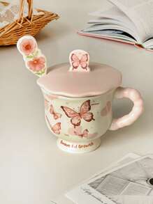 Tasse mit Cartoon-Motiv, Deckel und Löffel, Keramikbecher, schönes Geschenk für Mädchen, Souvenirbegleiter, Kaffeetasse, Paartasse