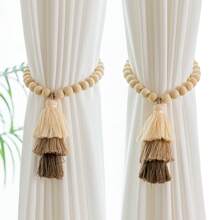 1/2 piezas Sujetacortinas con borlas de 3 colores, decoración con borlas de estilo bohemio con diseño de cuentas de madera, adecuado para decoración del hogar, a juego con cortinas, arreglo del hogar