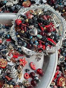 30G 黑色和红色复洛克亚克力珠，复古风格带孔，适合 DIY 珠宝和手链制作，8-30 毫米随机混色珠，可制作手链、蝴蝶心形和花朵图案珠，非常适合 DIY 手链、耳环和工艺品 - 彩色 - 查看 6