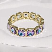 1 件时尚水钻镶嵌合金弹性手链，适合作为情人节、感恩节和毕业典礼的礼物，男女通用 - 方鑽手鍊 - 查看 8