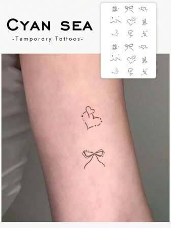 1 pièce Tatouage temporaire avec motifs d'oiseaux, papillons, lune et cœur. Autocollant PVC jetable lavable, imperméable et non réfléchissant, convenant à un usage quotidien