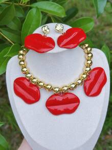 1pc Fashionable Drip Lip Earrings Necklace Jewelry Set, Suitable For Women Party And Daily Wear