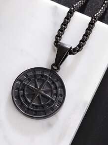 1PC Stainless Steel Compass Medal Pendant Necklace Men And Women Street Party Cool Jewelry Gifts