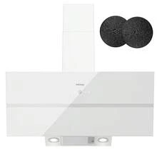 IsEasy 90 cm Dunstabzugshaube, weiße geneigte Küchenhaube, Klasse A++, 594 m³/h, 4 Geschwindigkeiten, LED-Beleuchtung, Evakuierung oder Recycling, 2 Kohlefilter enthalten [Energieklasse A++]