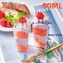 50 Stücke transparente quadratische und runde kreative Boxen, Mousse-Becher, Dessertständer, Vorspeisen. Kunststoff-Dessertbecher für Hochzeiten, wiederverwendbare dicke Mousse-Becher für Partys, Geburtstage, Schulanfang, Abschluss, Weihnachten