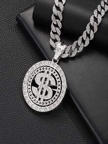Retro Hip Hop Fashion Dollar Symbol Large Chain Necklace With Zirconia Pendant For Men And Women, Gift For Boyfriend Christmas Party And Festival - Holding US Dollars - View 15