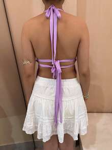 Women Y2k Summer Halter Sequin Tops Backless Tie Backless Crop Tank Tops Sparkly Graphic Print Camisole Deep V Neck Slim Fit Going Out Tops Clubwear Vintage Streetwear Aesthetic Clothes - 紫色 - 查看 2