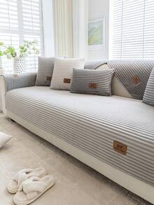 1PC Minimalist Velvet Straight Striped Plush Sofa Cushion – Pet-Friendly, Non-Slip, Fits 1/2/3/4-Seater Modular Sofas. Sofa Cover Protector For Living Room & Home Furniture, Decorative Cover With Label Design For A Premium Look.