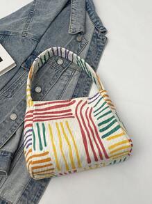 1 pieza Nuevo bolso pequeño cuadrado multicolor de rayas, bolso de hombro, bolso cruzado para mujeres jóvenes, estudiantes y damas de oficina, apropiado para diario, casual, compras, de gran capacidad y adecuado para teléfono, llaves, monedas, paraguas