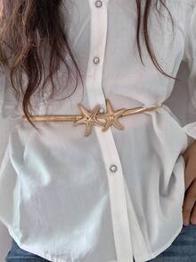 1 件女式海星扣金属弹力腰链，百搭装饰腰带，适合连衣裙、夹克、裤子，适合休闲、派对、万圣节