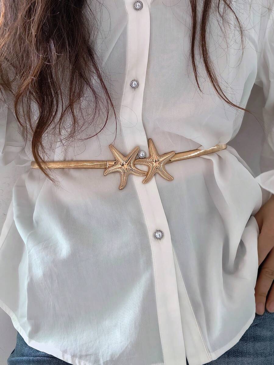 1 件女式海星扣金属弹力腰链，百搭装饰腰带，适合连衣裙、夹克、裤子，适合休闲、派对、万圣节