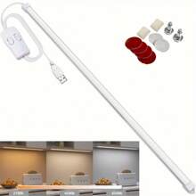 52cm USB LED Light Bar, Kitchen Under Cabinet Lighting, High Brightness, Tubular, Warm/Daylight Color, 3 Dimming Levels, Dimmable, Magnetic & Adhesive Installation, Easy Install, Eye-Caring, Energy-Saving