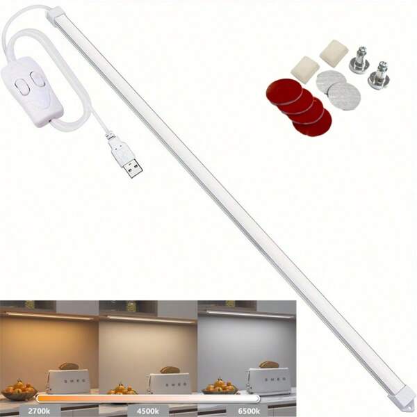 52cm USB LED Light Bar, Kitchen Under Cabinet Lighting, High Brightness, Tubular, Warm/Daylight Color, 3 Dimming Levels, Dimmable, Magnetic & Adhesive Installation, Easy Install, Eye-Caring, Energy-Saving
