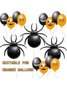 4pcs Halloween Spider & Accessories Balloon Set, Black Cartoon Spider Design, Suitable For Halloween, Day Of The Dead, Haunted House Parties, Commercial & Residential Decor, Fun Birthday Party Decorations