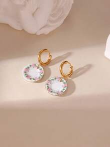 1 Pair Fashionable Chinese Style 18K Stainless Steel Ceramic Teacup & Teapot Design Earrings For Women, Suitable For Everyday Wear