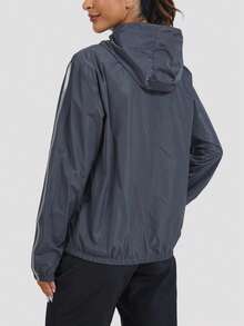 Women's Waterproof Raincoat With Zipper And Hood, Suitable For Hiking And Other Outdoor Sports - Grey - View 3
