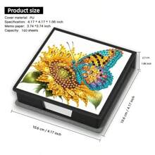 5D DIY Diamond Painting Set - Sunflower & Butterfly Pattern Memo Pad Box - Unique Handmade Gift, Diamond Art Kit, Asymmetrical Round Shape, Special Handmade Gift For Office And Home Desk