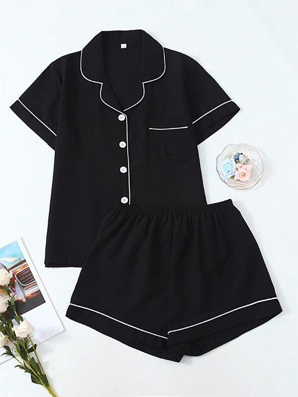 Set de 2 piezas de ropa de dormir de verano para mujer: top de manga corta y shorts, ropa casual y cómoda para el hogar y uso casual