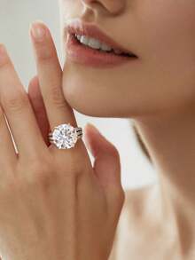 1Pc Gorgeous Exquisite Fashionable Crown Round Diamond 10CT Moissanite Diamond Wedding Band Ring D Color S925 Sterling Silver Suitable For Engagement Wives Girlfriends Anniversary Gifts Bridal Fine Jewelry