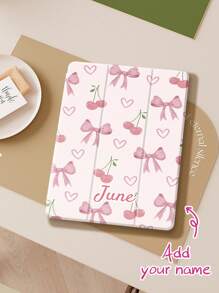 Ayotu 1pc Customizable Text & Name IPad Protective Case, Cute Cherry Bow Pattern. This Case Is Compatible With Samsung Tab S7/S8/S9/S9 FE 11-Inch, Tab A8 10.5-Inch, IPad 10th Gen (10.2-Inch), With Built-In Pen Slot, Shock-Proof And Scratch-Resistant, Supports Sleep/Wake Function, Suitable For DIY Tablet Protective Case, Creative DIY Phone Case, Great As Holiday Or Birthday Gift For Boys, Girls And Friends.