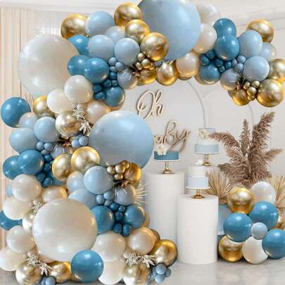106pcs Blue Balloon Garland Kit, Featuring Mist Blue, Navy Blue, Sky Blue, Cream White, Gold Metal Latex Balloons, Suitable For Boy Or Girl Baby Shower, Newborn Welcoming Party, Bridal Shower, Wedding, Anniversary, Birthday Party Decorations