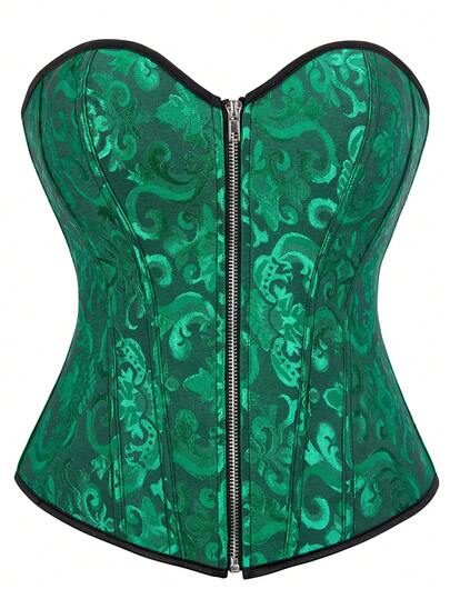 Top corset de talle alto con jacquard floral para mujer de talla grande, top corto sin espalda con cremallera y sin tirantes para fiesta