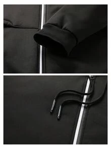 秋冬新款羊羔绒保暖连帽开衫外套 - 黑色 - 查看 5